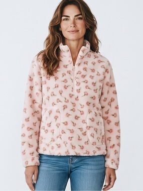 Ruby & Jewell Pink Floral Fleece Half-Zip Pullover Size Medium